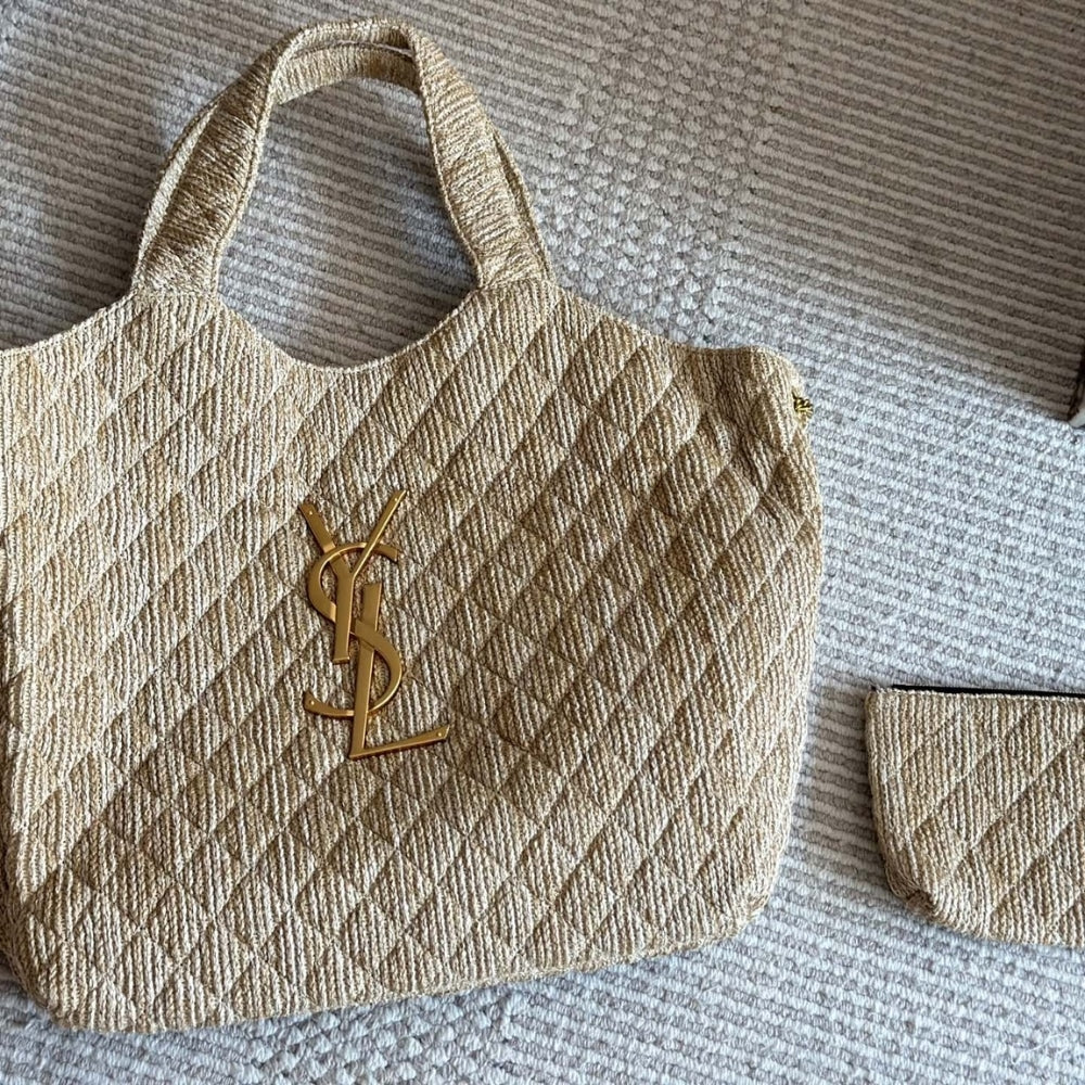 YSL RAFFIA MAXI TOTE BAG BEIGE 40CM