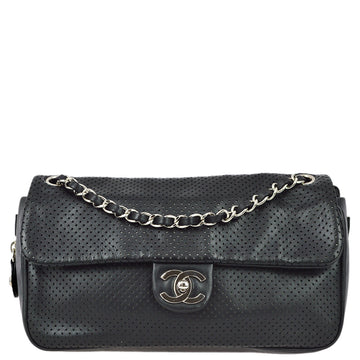 New 1:1 Rep Top Quality Chanel 2008-2009 Black Perforated Lambskin Flap Shoulder Bag