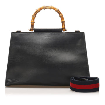 Gucci Gucci Medium Bamboo Nymphaea Leather Satchel Black
