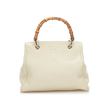 Gucci Bamboo Shopper Leather Satchel White