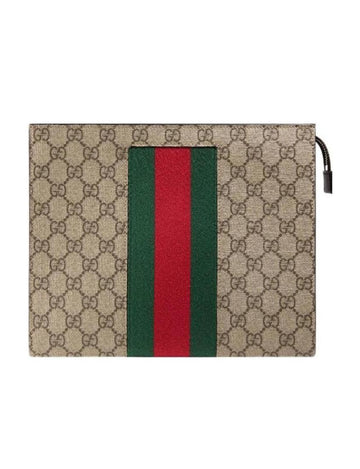 Gucci GG Supreme canvas clutch bag with striped webbing