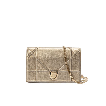 Dior Metallic Gold Leather Diorama Wallet on Chain