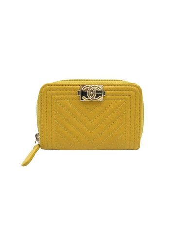 Boy Chevron Zipper Card Wallet Lime Chanel