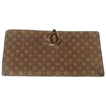 Gucci Brown Square G Logo Print Suede And Brown Leather  Wallet