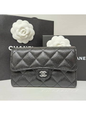 Classic Flap Wallet Grained Calfskin & Silver Black Chanel