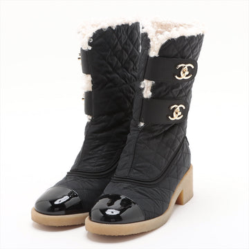 New 1:1 Rep Top Quality Chanel Coco Patent Leather X Fabric Short Boots 36  Black G36702 Double Turn Locks Insol Wool