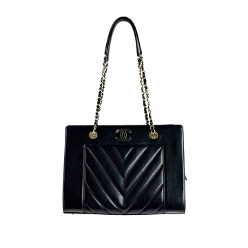 Top Quality Chanel - Mademoiselle Large Shopping Tote -Black Leather CC Chevron Shoulder Bag