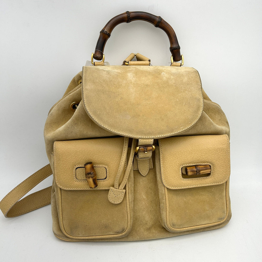 GUCCI Bamboo Shoulder Bag Suede Brown Gold WDgu6626ck