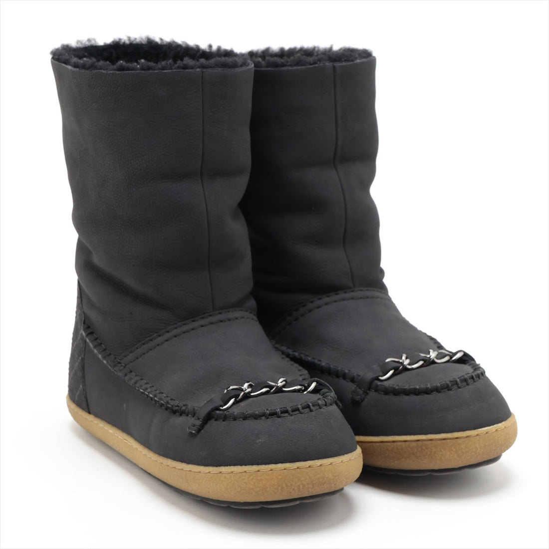 New 1:1 Rep Top Quality Chanel Coco Mouton x Leather Shoes 36  Black G28739 Chain