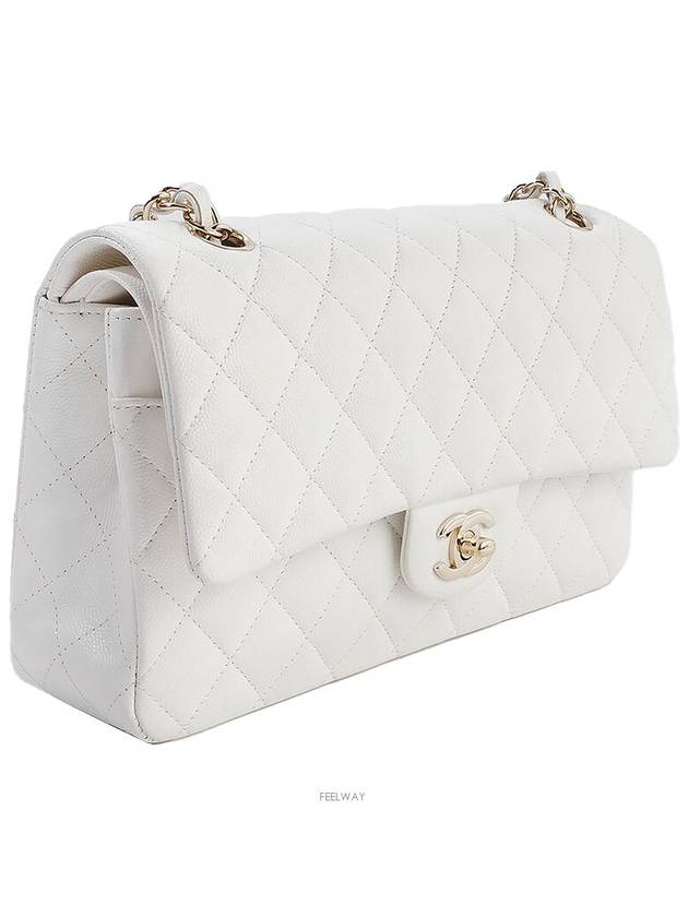 Classic Medium White Champagne Gold Caviar 74047 Chanel