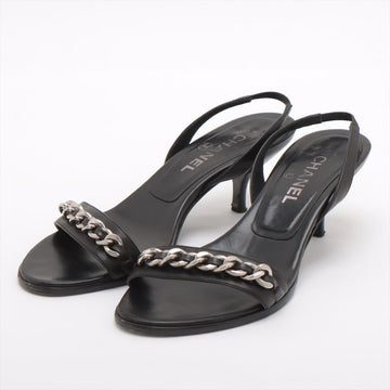 New 1:1 Rep Top Quality Chanel Leather Sandals 36 1/2  Black Chain Slingback