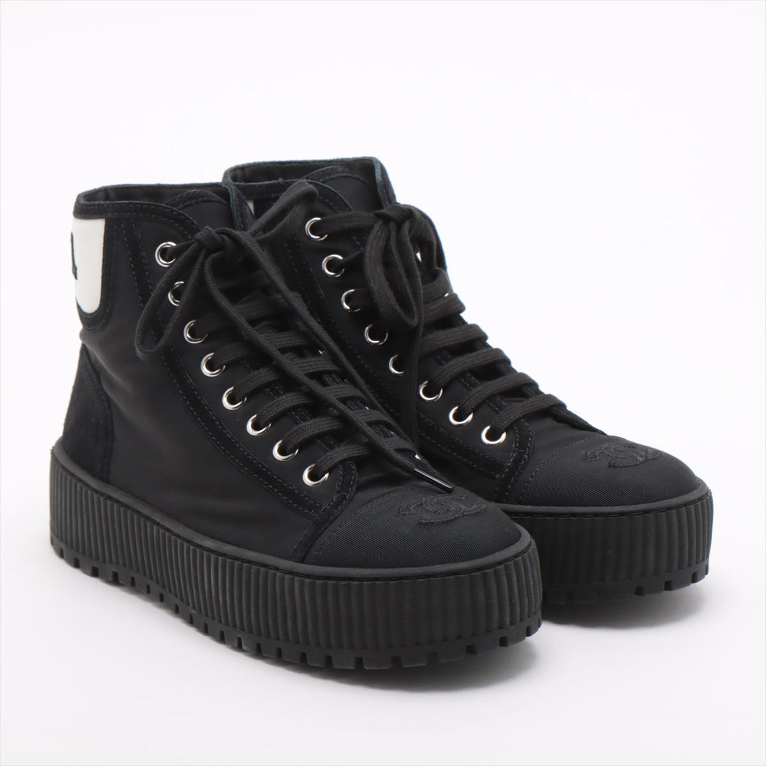 New 1:1 Rep Top Quality Chanel Coco Leather X Fabric High-Cut Sneaker 35  Black G38091