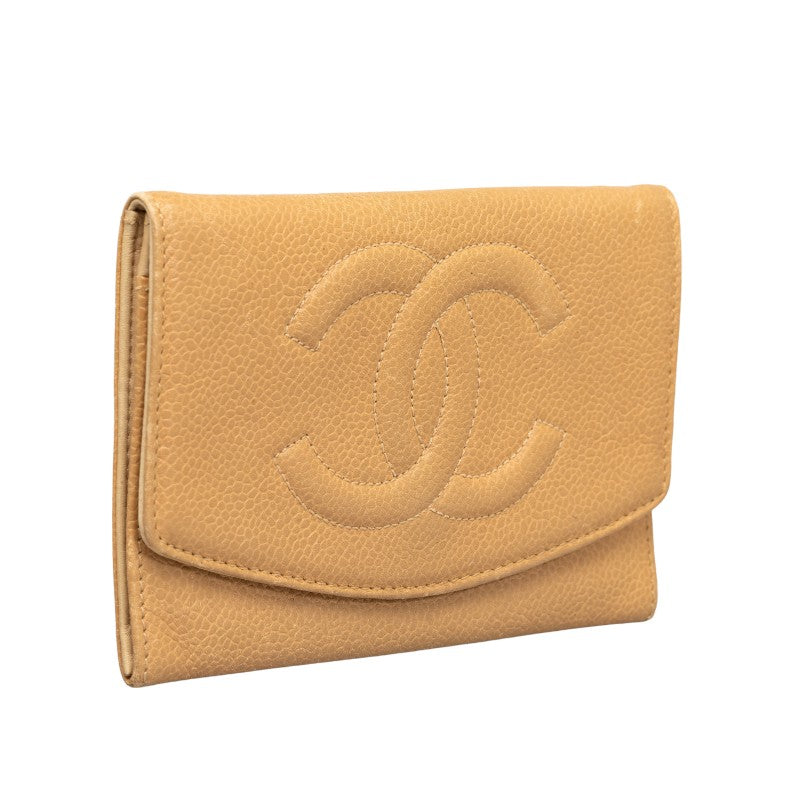 New 1:1 Rep Top Quality Chanel Cocomark Double Folded Wallet Beige Caviar   CHANEL