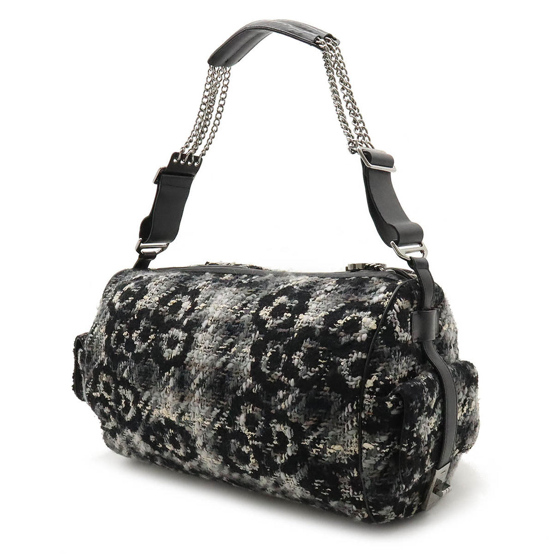 Top Quality Chanel One Shoulder Bag in Tweed Black Grey Silver