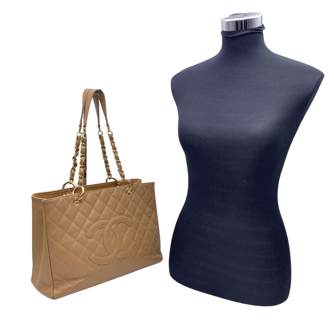 Top Quality Chanel Beige Quilted Caviar Leather Gst Grand Shopping Tote Bag