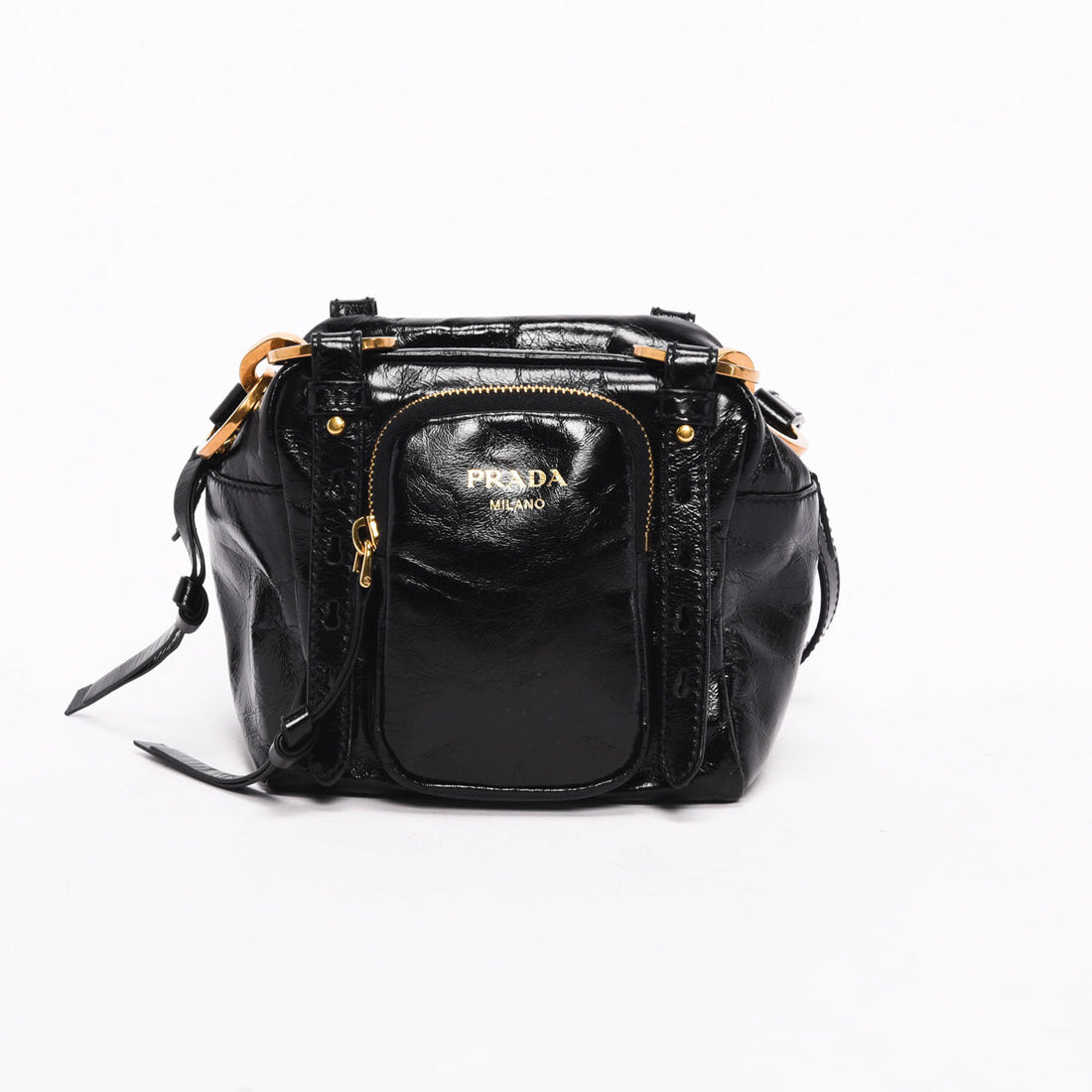 Prada Black Distressed Leather Dangle Mini Bag