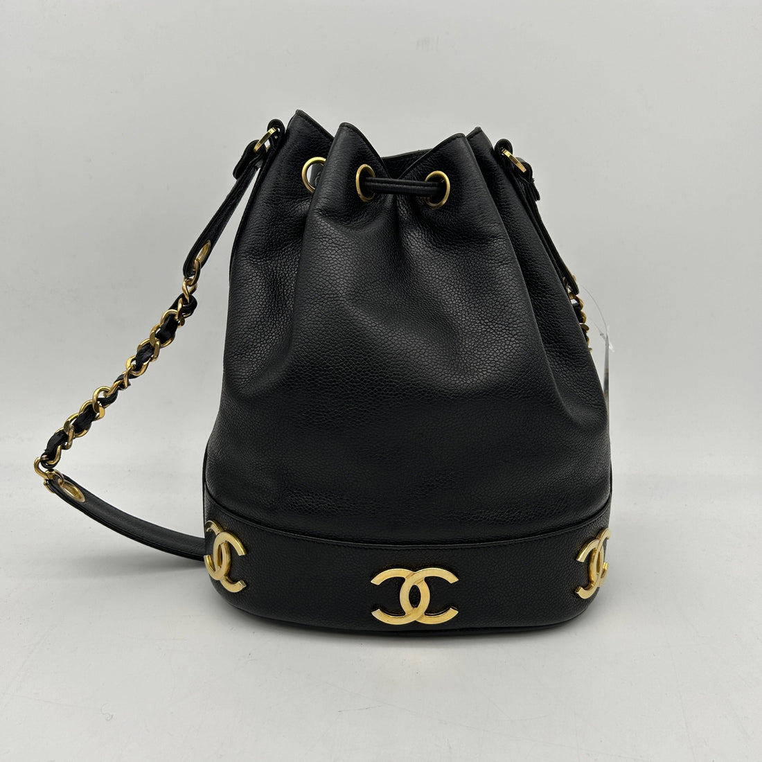 Top Quality Chanel Black Caviar Triple CC Bucket Shoulder Bag Medium