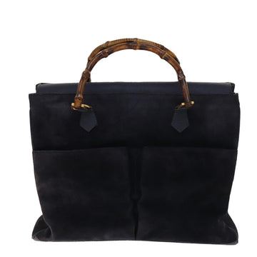Gucci Bamboo Navy Suede Handbag