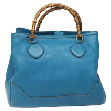 Gucci Bamboo Blue Leather Handbag