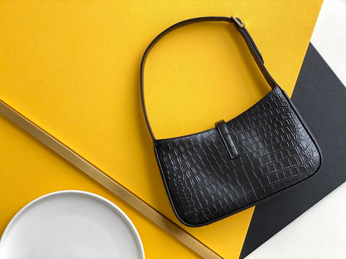 Yves Saint Laurent  Hobo Bag Black In Embossed Material