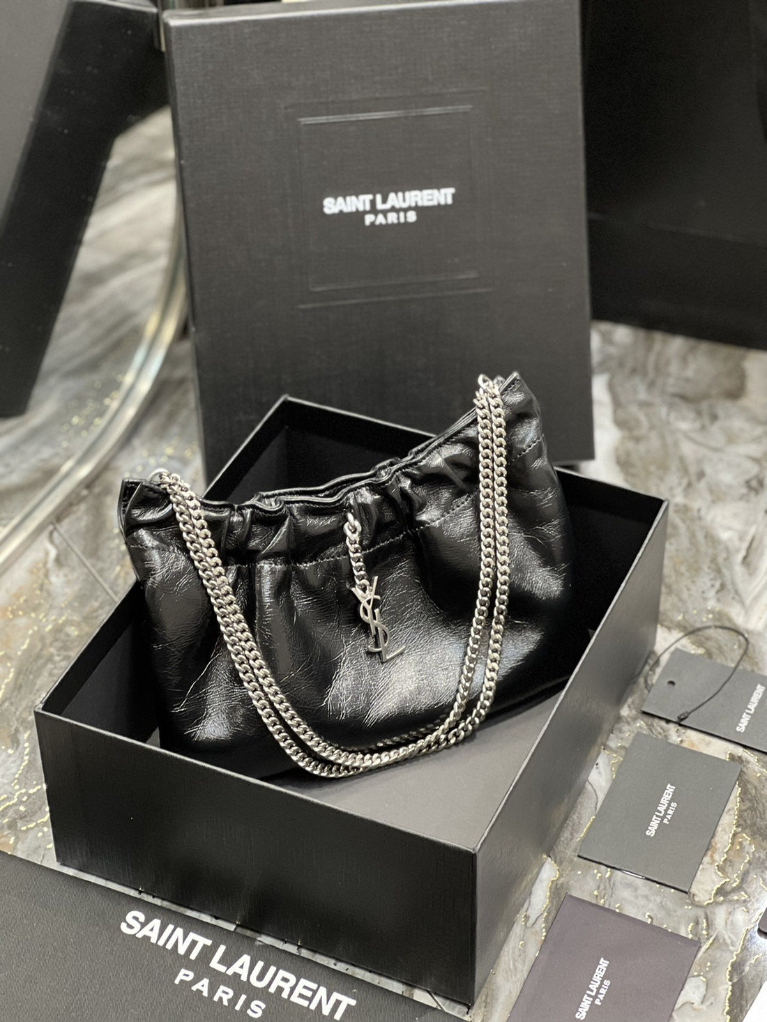 Yves Saint Laurent Hobo Mini Bag Black With Silver Hardware