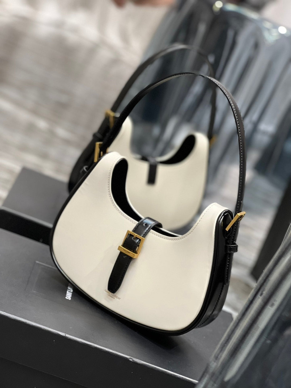 Yves Saint Laurent Le Fermoir Hobo Bag White With Gold Hardware