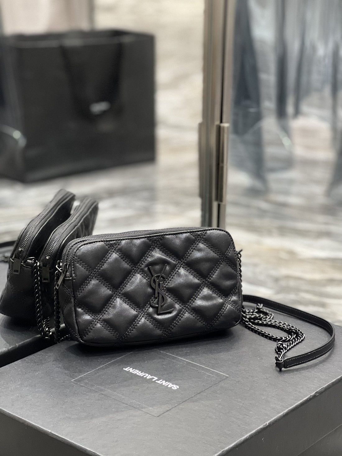 Yves Saint Laurent Becky Double-Zip Pouch Black
