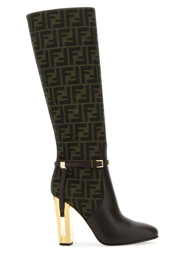 Fendi Woman Embroidered Leather And Fabric Delfina Boots
