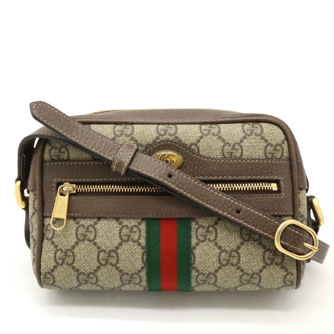 Gucci Beige Brown Green Khaki Red Color Gg Supreme Leather Pochette Shoulder Bag
