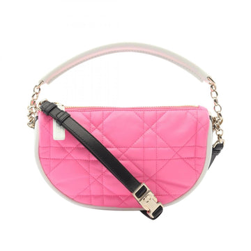 Christian Dior Pink White Leather Shoulder Bag ()