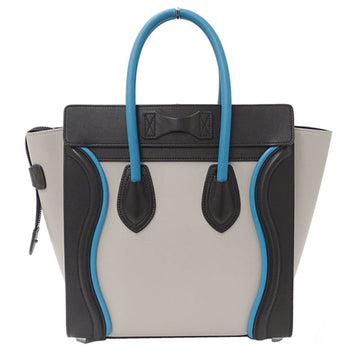 Celine Bag Ladies Handbag Luggage Micro Shopper Leather Gray Black Multi Blue