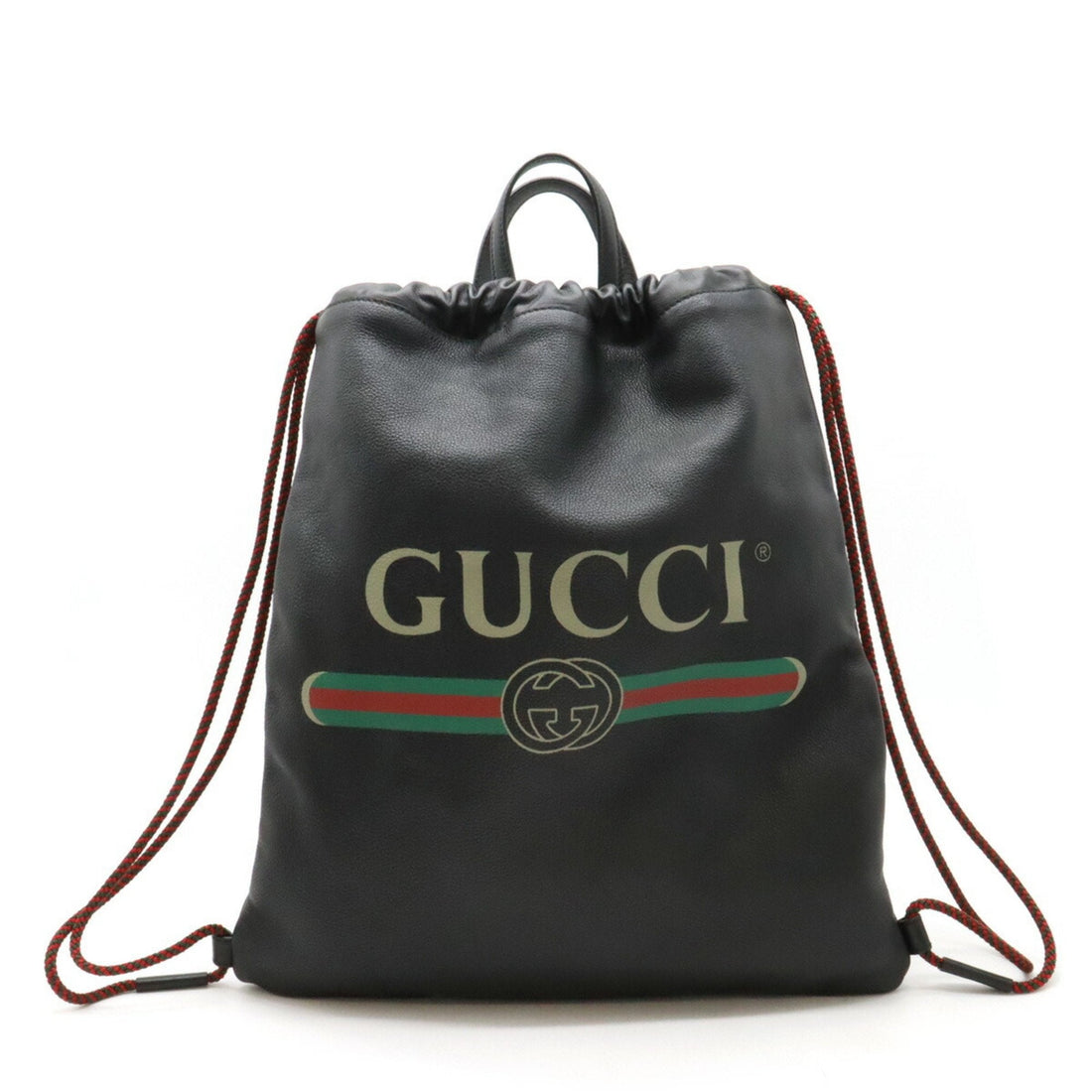Gucci Black Green Red Color Leather Backpack Pouch Tote Bag