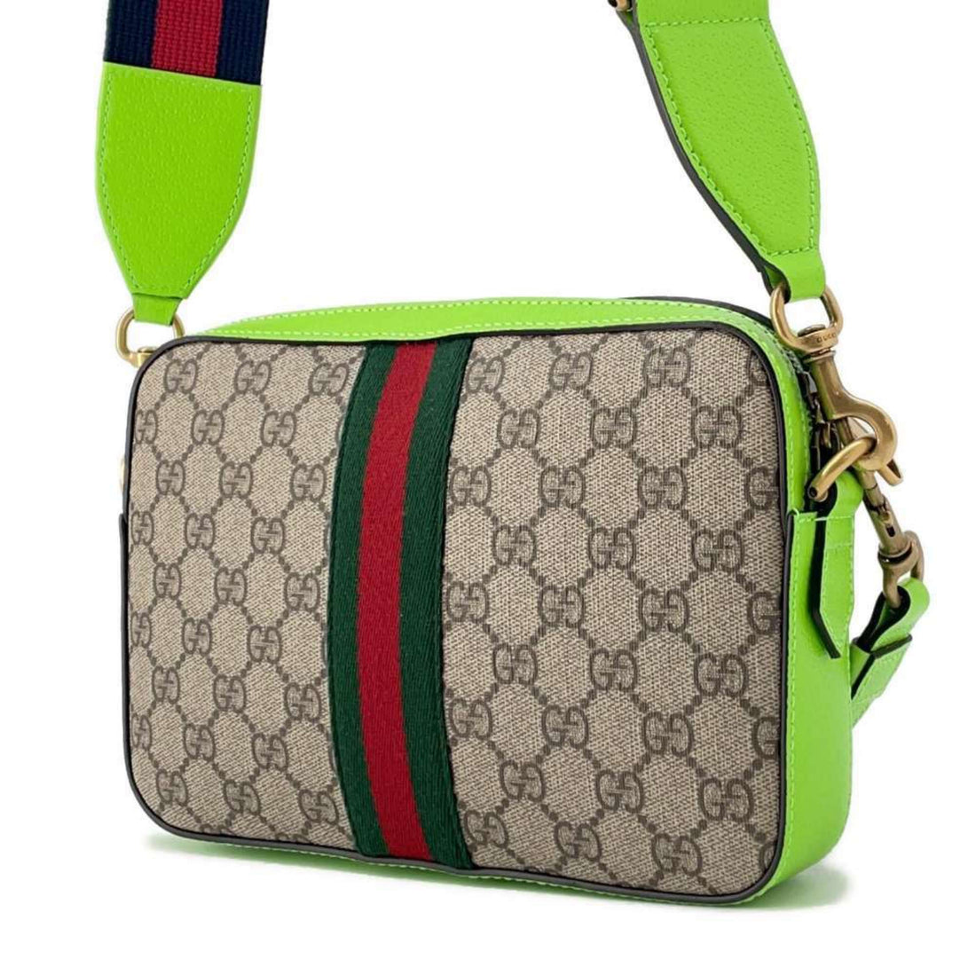 Gucci Beige Green Gg Supreme Leather Clutch Bag Shoulder Bag
