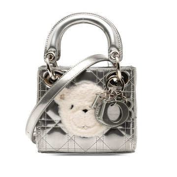Christian Dior Silver Patent Leather Fur Handbag Shoulder Bag ()