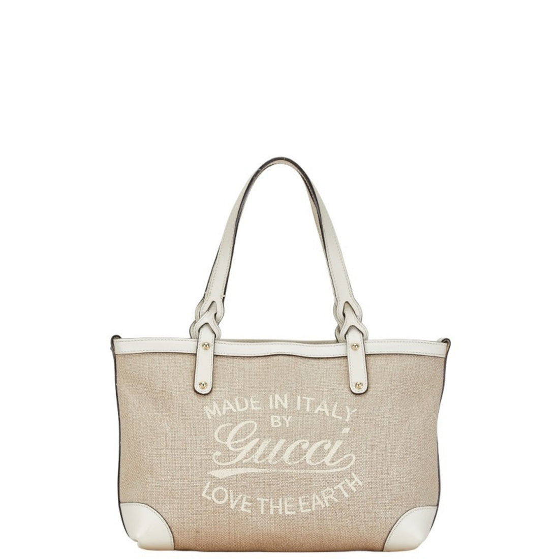 Gucci Beige White Canvas Leather Handbag Tote Bag
