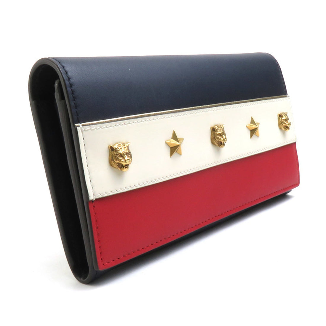 Gucci Navy Off-White Red Color Leather Long Wallet (Bi-Fold)