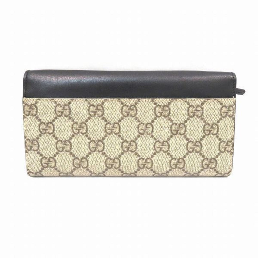 Gucci Beige Black Gg Supreme Leather Long Wallet (Bi-Fold)