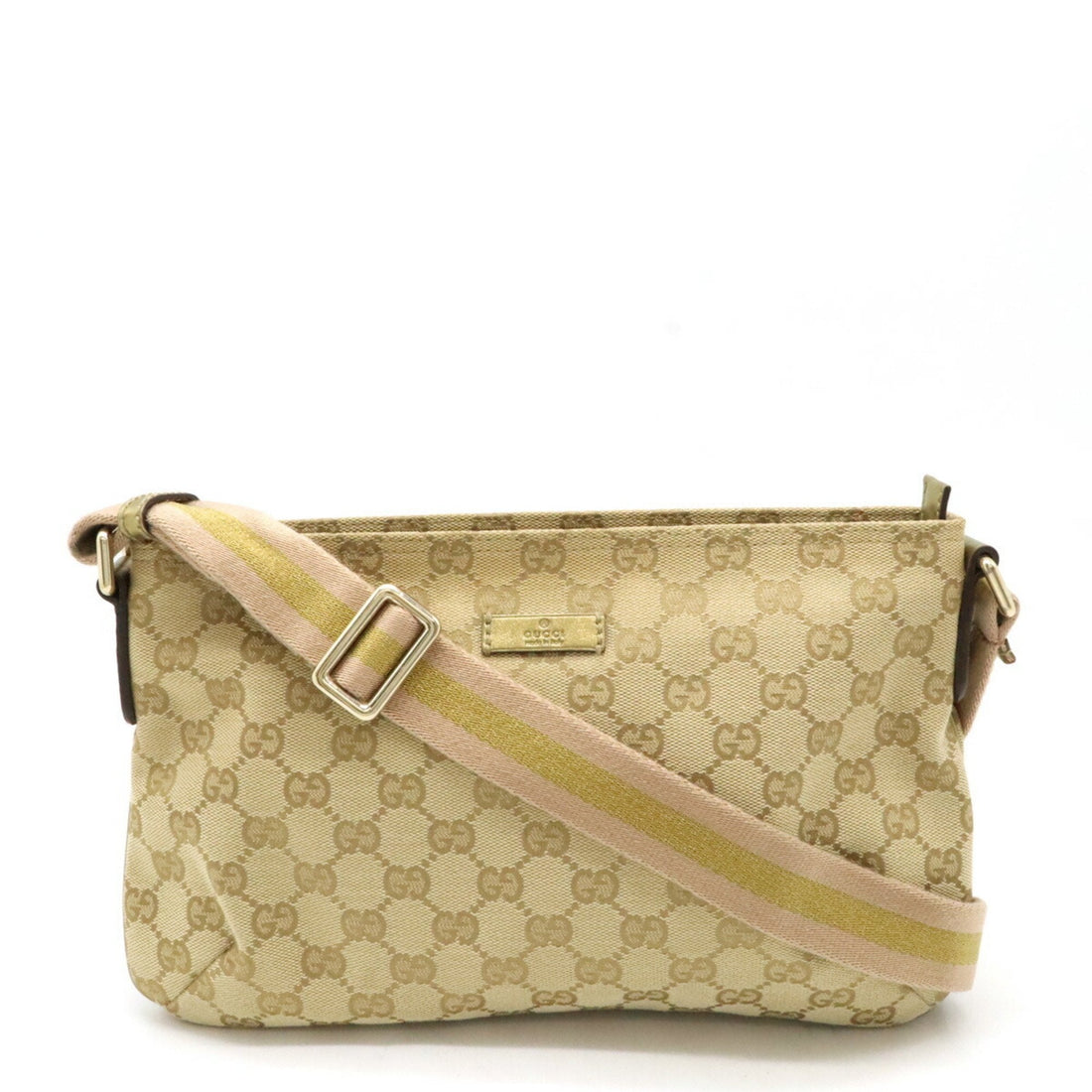 Gucci Gg Canvas Beige Pink Gold Canvas Leather Pochette Shoulder Bag