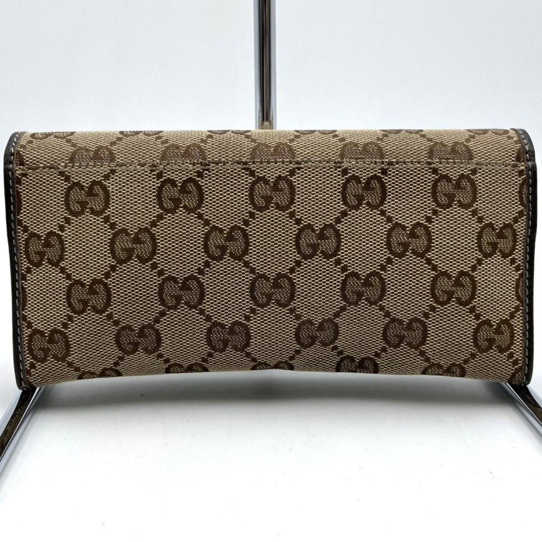 Gucci Brown Gg Canvas Leather Long Wallet (Bi-Fold)
