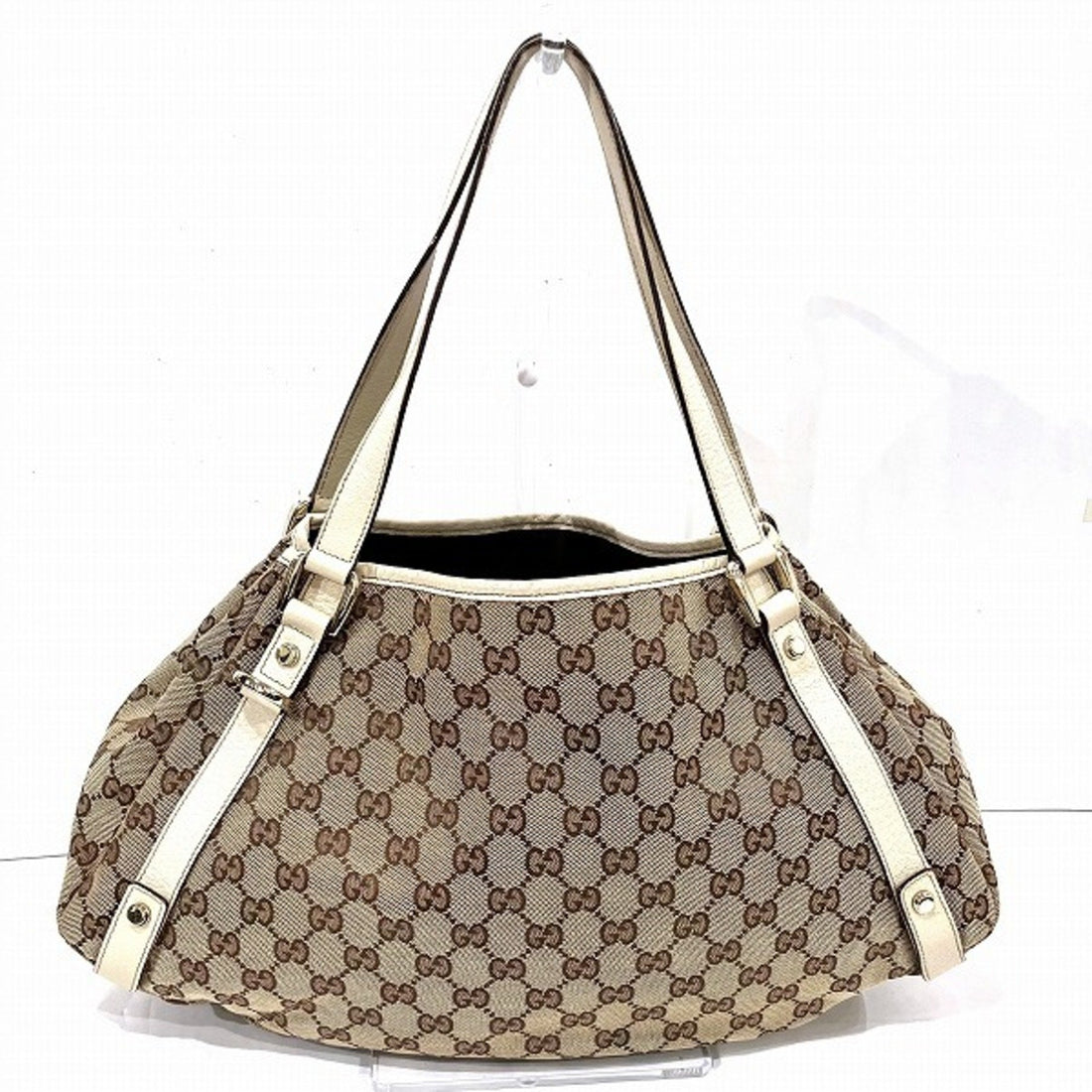 Gucci Beige Gg Canvas Leather Tote Bag