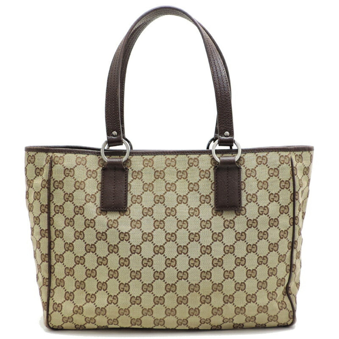 Gucci Gg Canvas Beige Brown Gg Canvas Leather Tote Bag