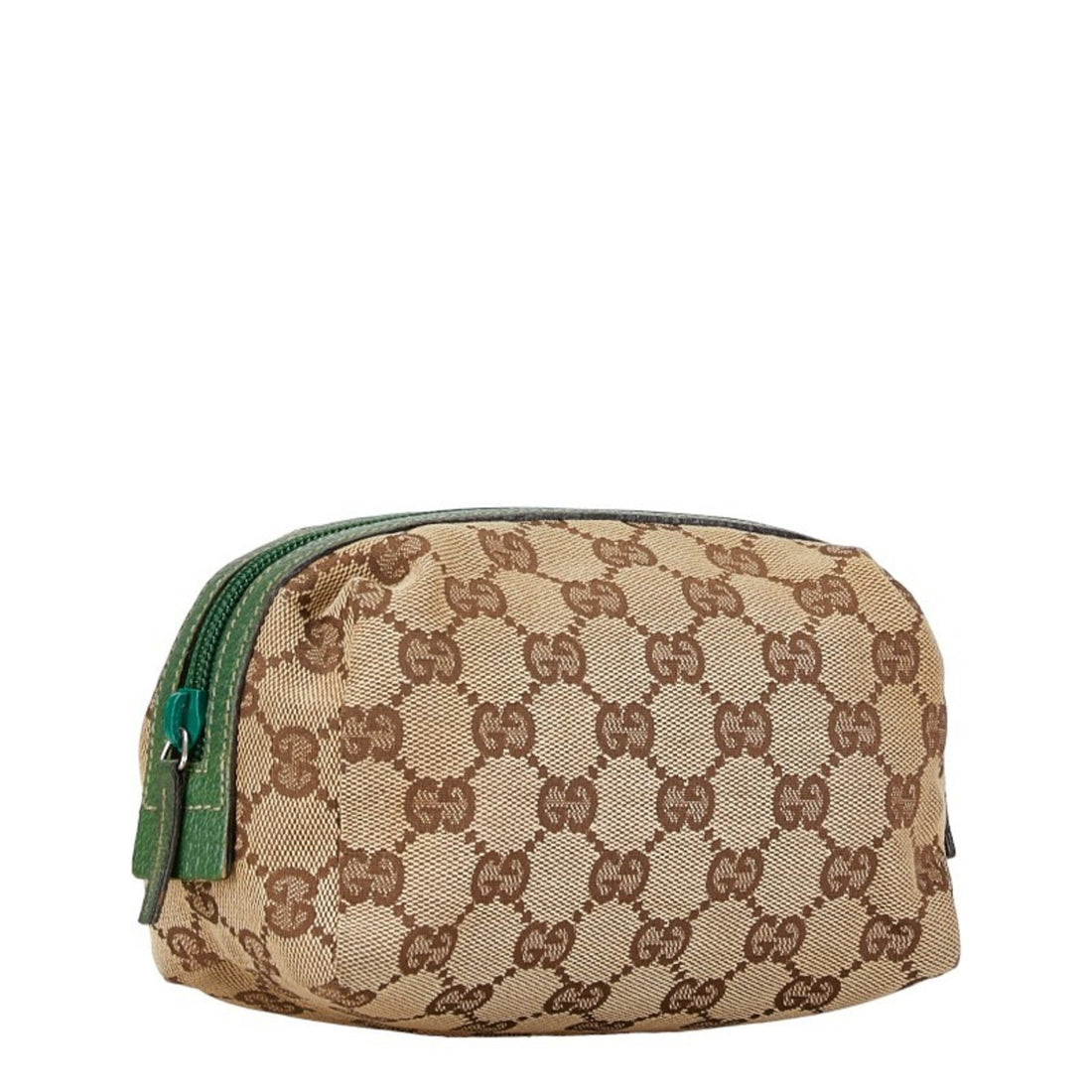 Gucci Beige Green Canvas Leather Pouch