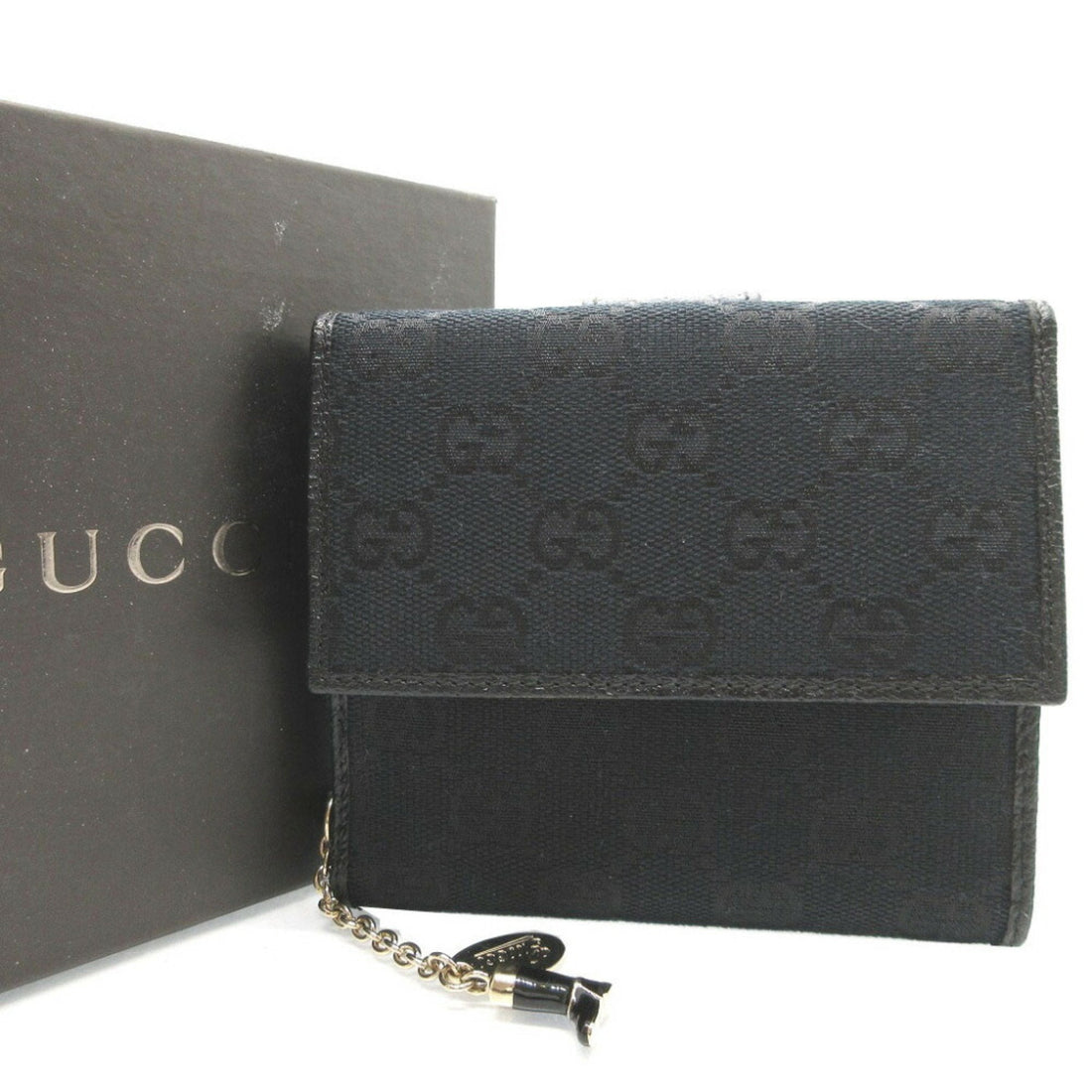 Gucci Black Gg Canvas Leather Wallet (Bi-Fold)