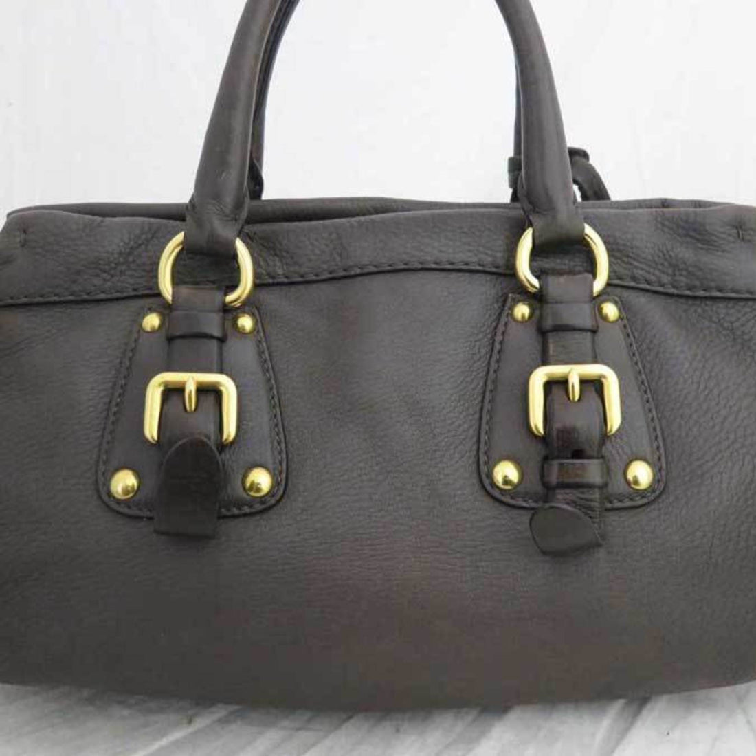 Prada 2way Bag logo brown x gold metal fittings leather handBag shoulder ladies