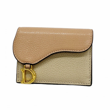 Christian Dior Pink Beige Leather Wallet (Tri-Fold) ()