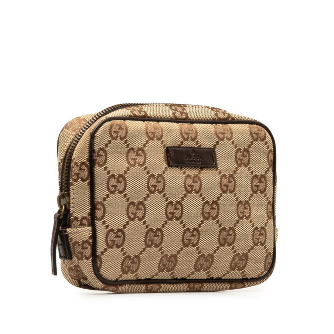 Gucci Gg Canvas Beige Brown Canvas Leather Pouch