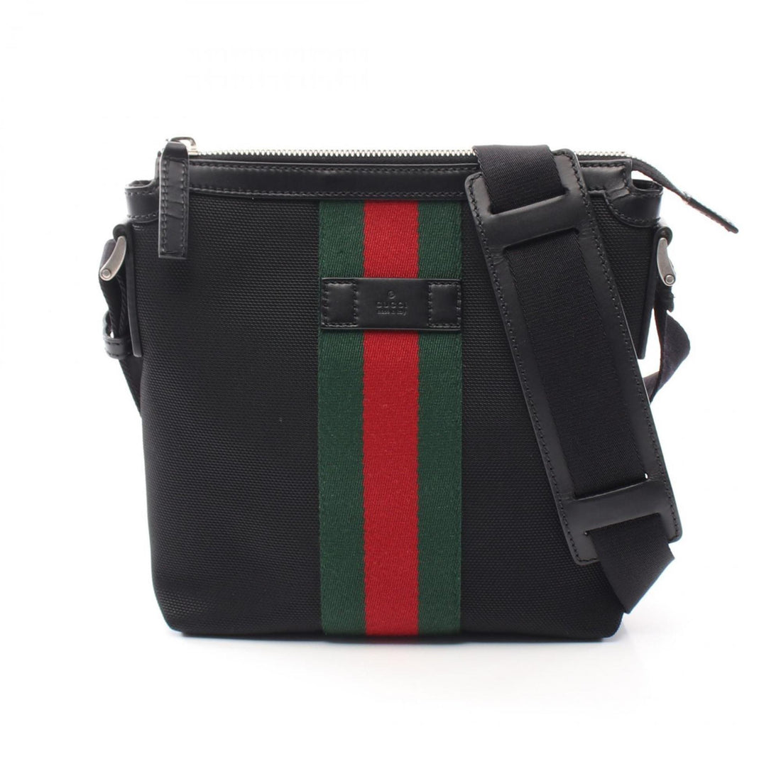 Gucci Black Green Red Color Nylon Canvas Shoulder Bag