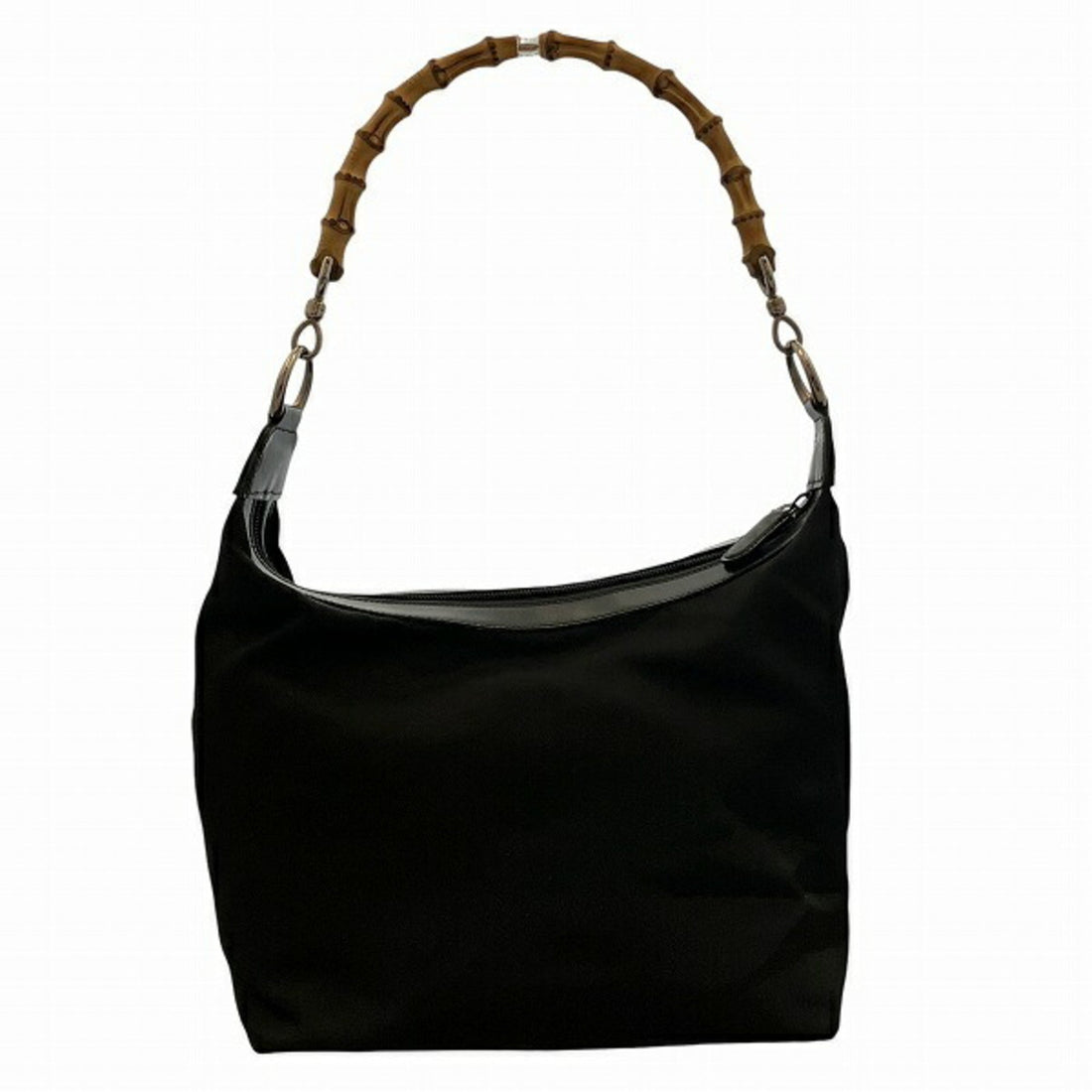 Gucci Bamboo Black Nylon Leather Handbag