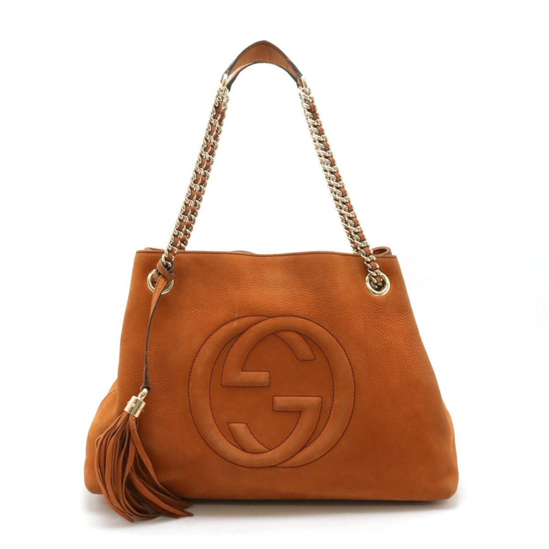 Gucci Brown Orange Leather Shoulder Bag Tote Bag