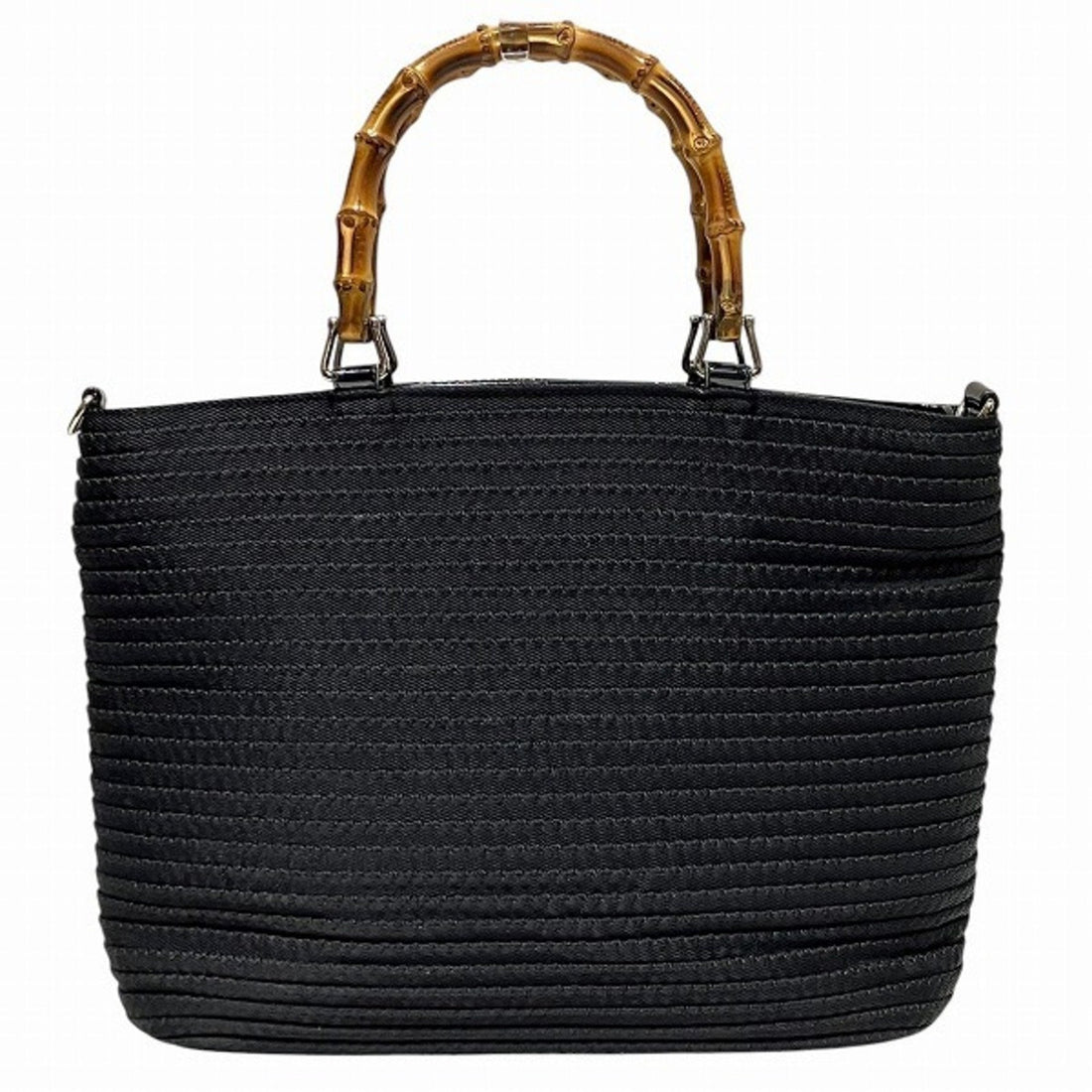 Gucci Black Canvas Leather Handbag Tote Bag